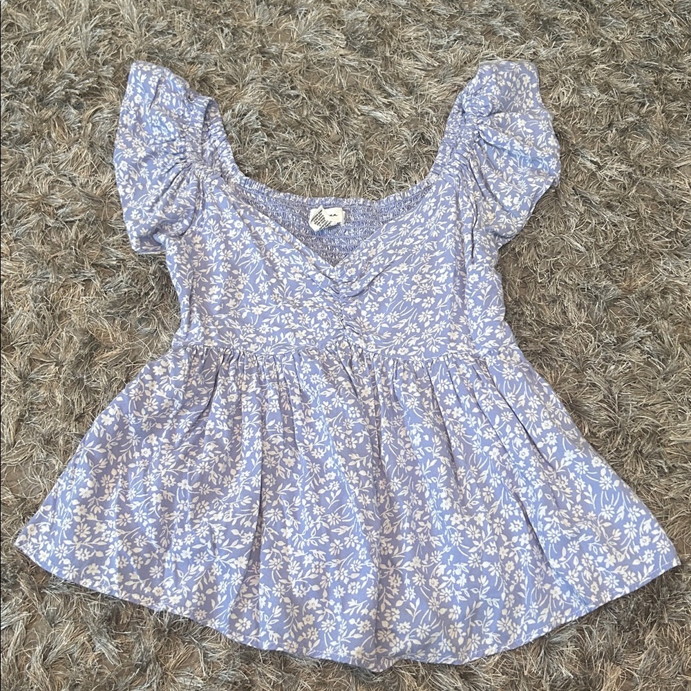 Japna Periwinkle Ruffle Sleeve Short Sleeve Top